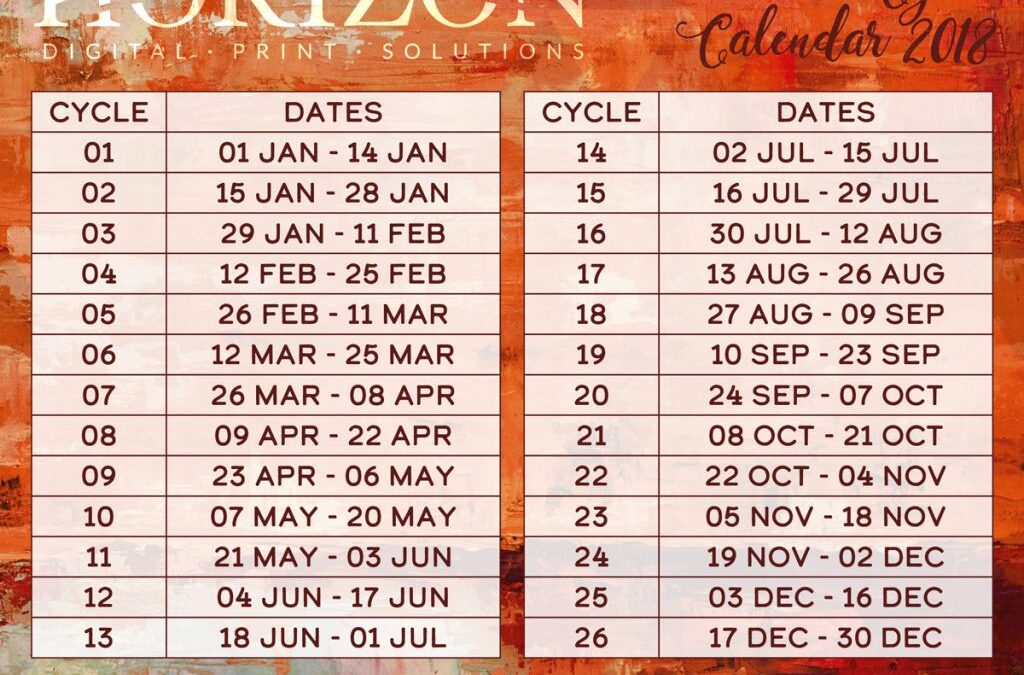 Outdoor Advertising Cycle Calendar 2018